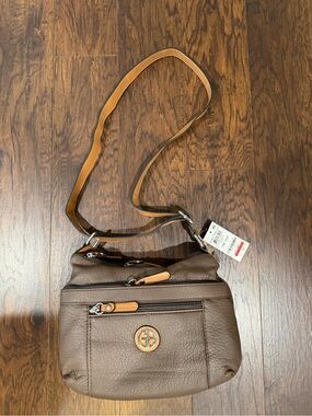 Giani Bernini NWT Compact Brown Crossbody Bag with Tan Trim